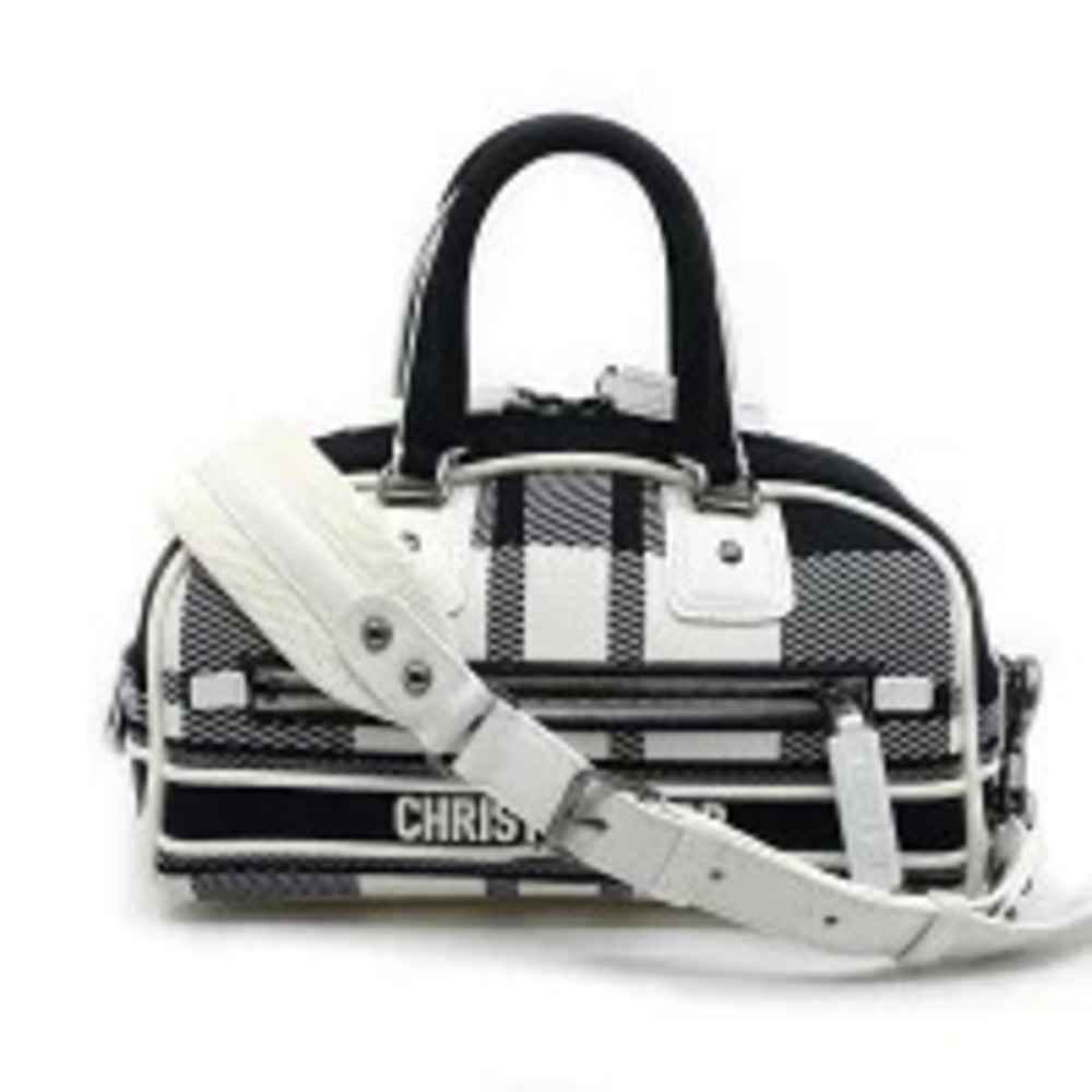 Dior Vibe Bowling Bag Canvas Leather Black White Shoulder Strap